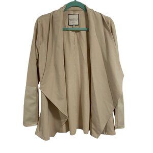 Bagatelle Colelction Tan Waterfall Open Cardigan w/Faux Leather Arm Patches Size
